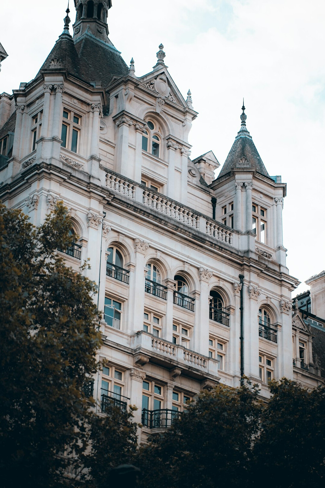 Historic colonial building facade with ornate architecture